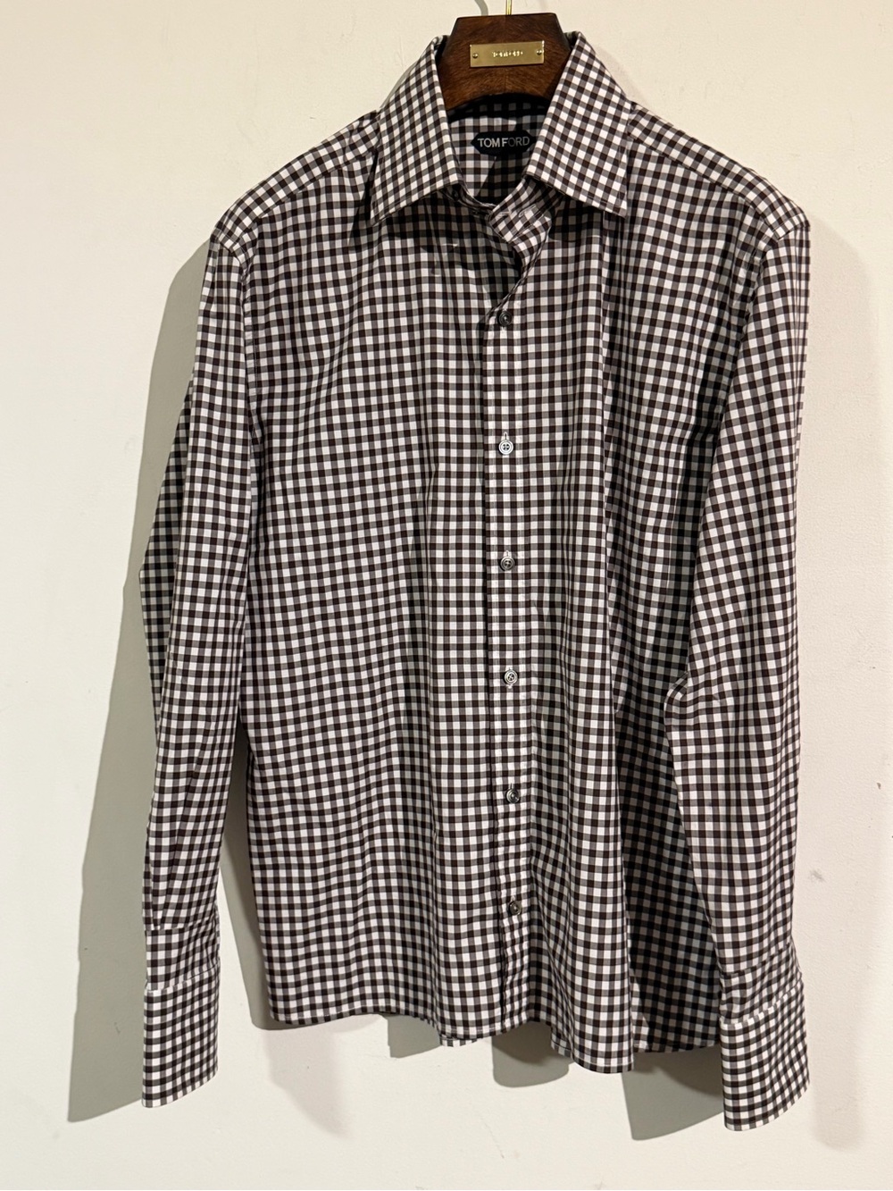 Tom Ford Brown and White Gingham Dress Shirt
